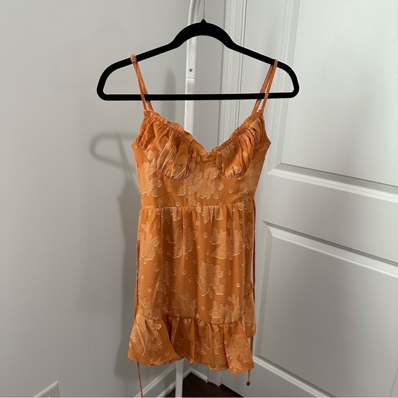 Fortune One Orange Floral Sweetheart Neckline Mini Dress - Picture 2 of 4